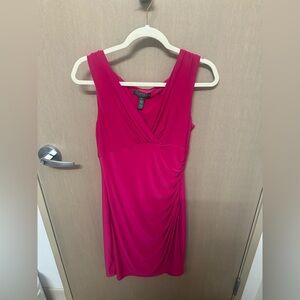 Lauren Ralph Lauren Fuchsia Sleeveless V-Neck Ruched Dress size 8